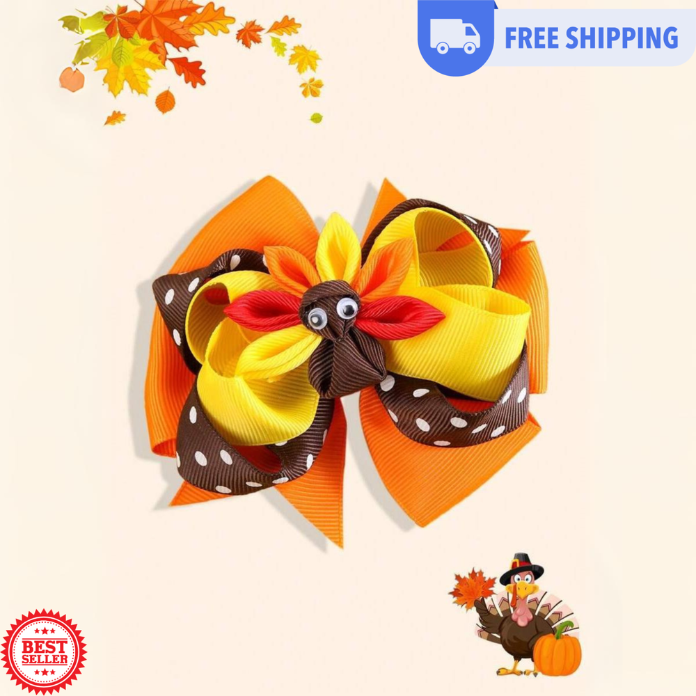 Thanksgiving Turkey Hair Bow for Girls Cute Clip Thanksgiving Hair Accessories