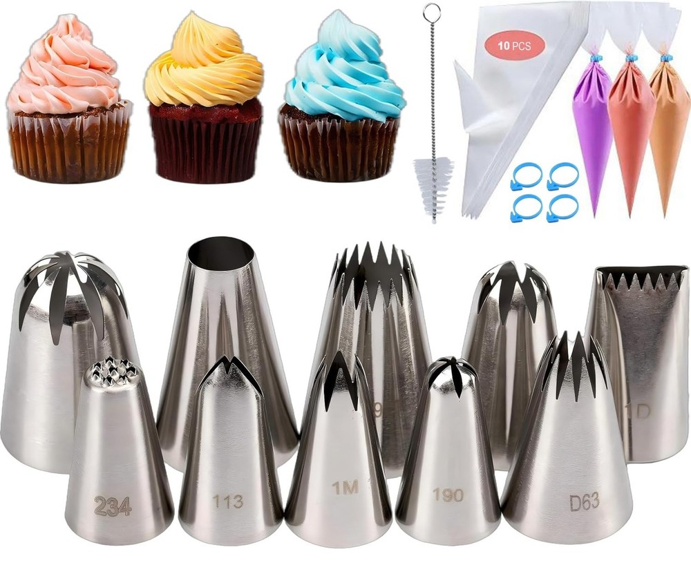 25 Pcs Extra Large Piping Tip Set, Stainless Steel Frosting Piping Kit,Pastry...