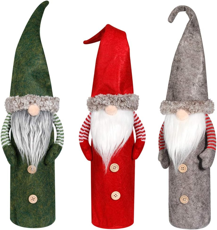Christmas Gnomes Wine Bottle Cover, Handmade Swedish Tomte Gnomes Wine Bottle To