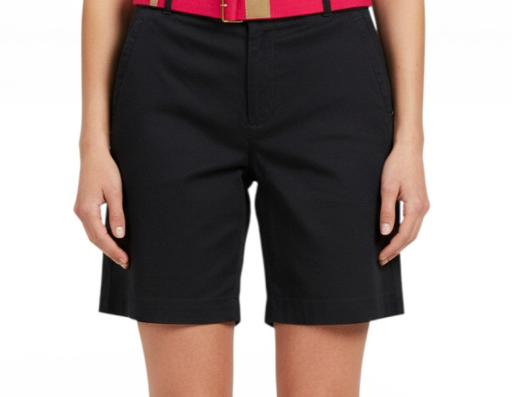 NWT LAUREN RALPH LAUREN Navy Blue TWILL Flat Front POCKETS Bermuda Shorts Sz 12