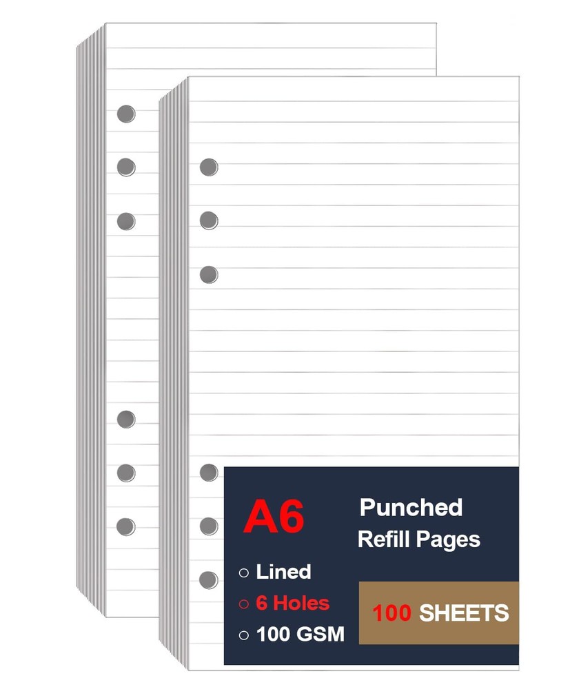 (2 Pack) A6 Lined Paper Refill 6 Ring, A6 Filler Paper for Filofax Personal B...