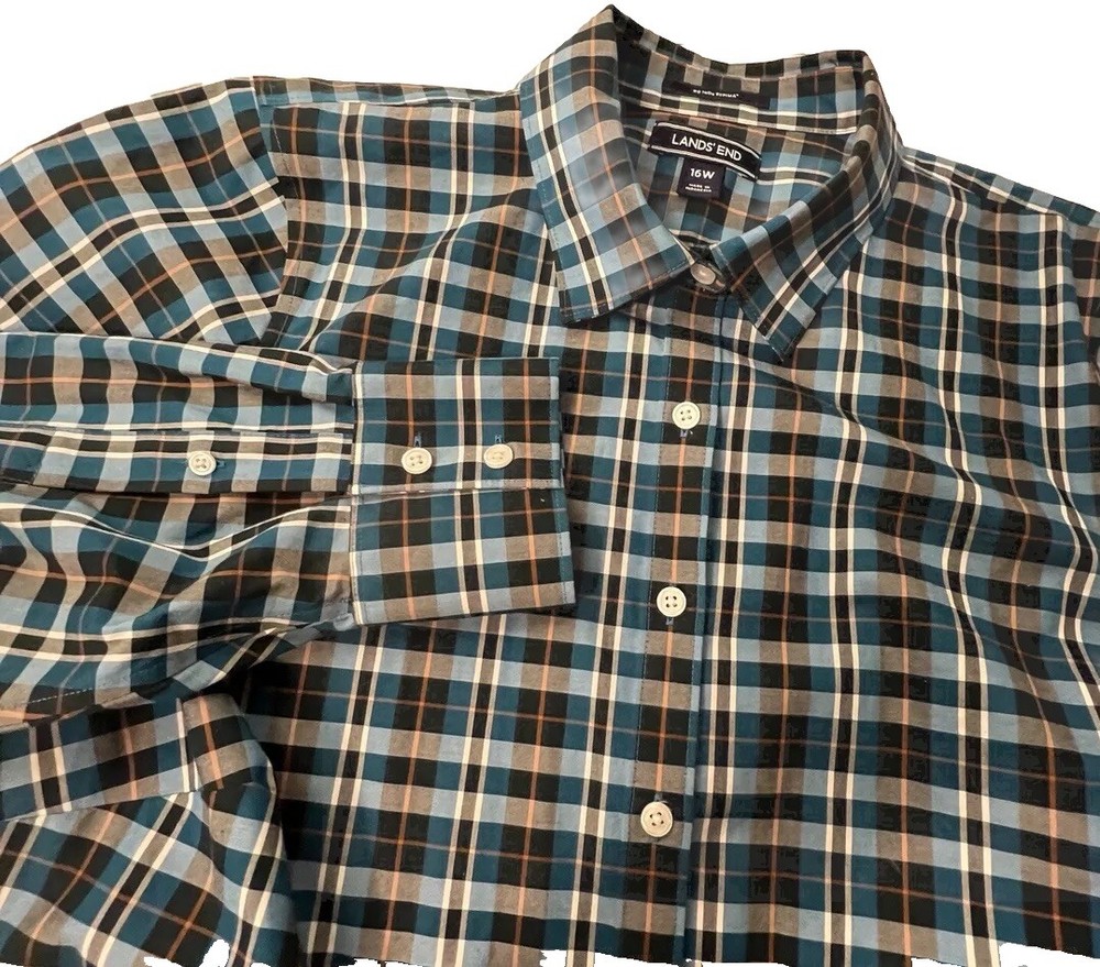 Lands End Womens Size 16W Plaid Button-Up Blouse in Supima Cotton