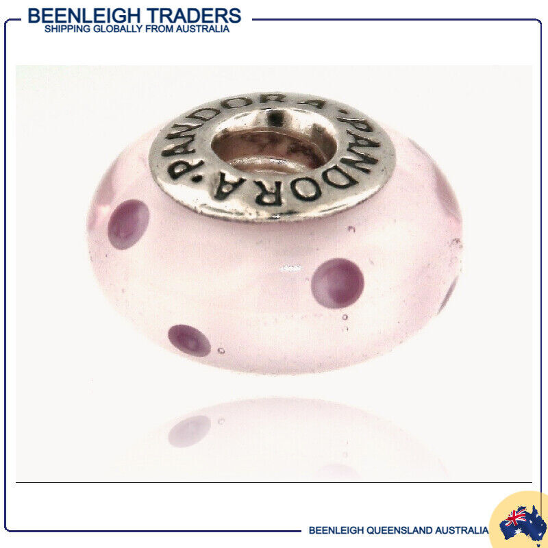 Pandora Murano Glass Pink Polka Dots Charm in Sterling Silver Authentic #790618