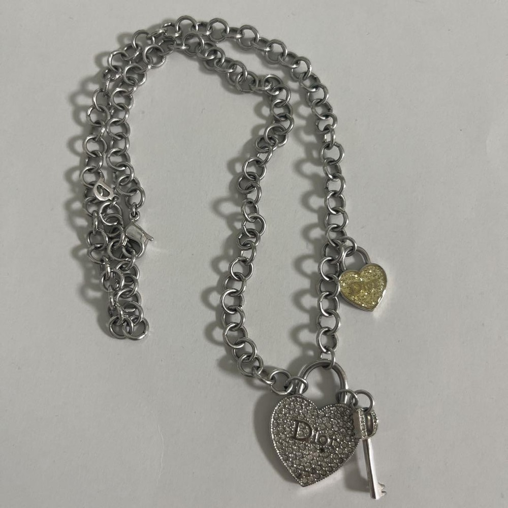 Dior Heart Lock and Key Pendant Necklace in Gold or Silver