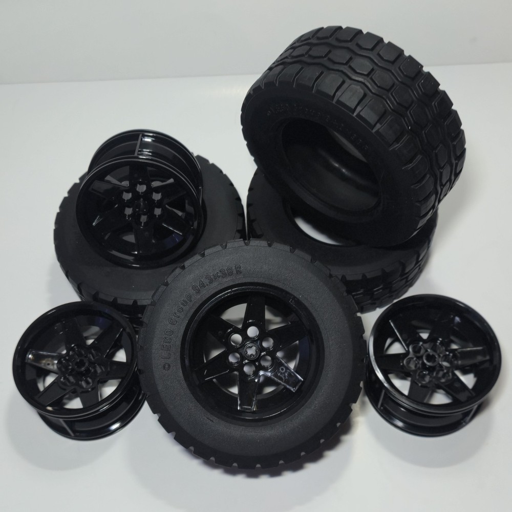 LEGO Technic 94.3 x 38 R Tire, 56mm D. x 34mm Black Wheel, Lot of 4, Brand New!