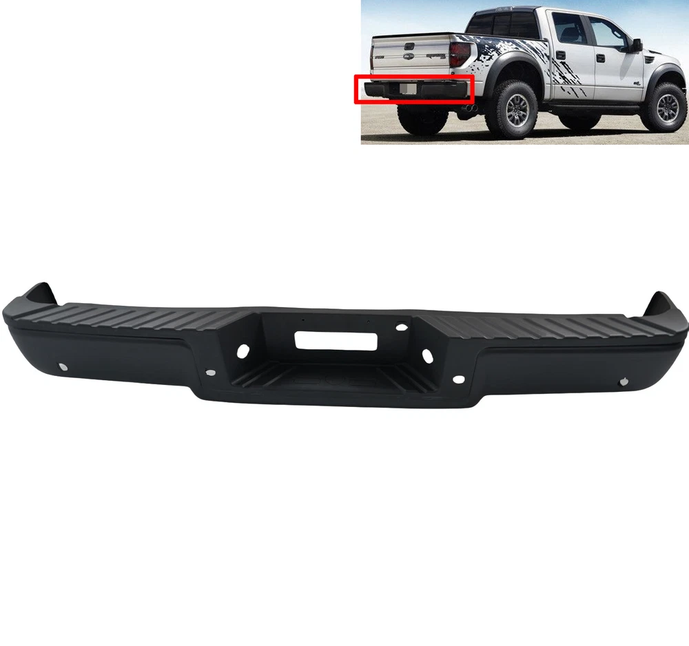 Black Rear Step Bumper Assembly Fit 2004-2006 Ford F-150 W/ Park Assist Holes