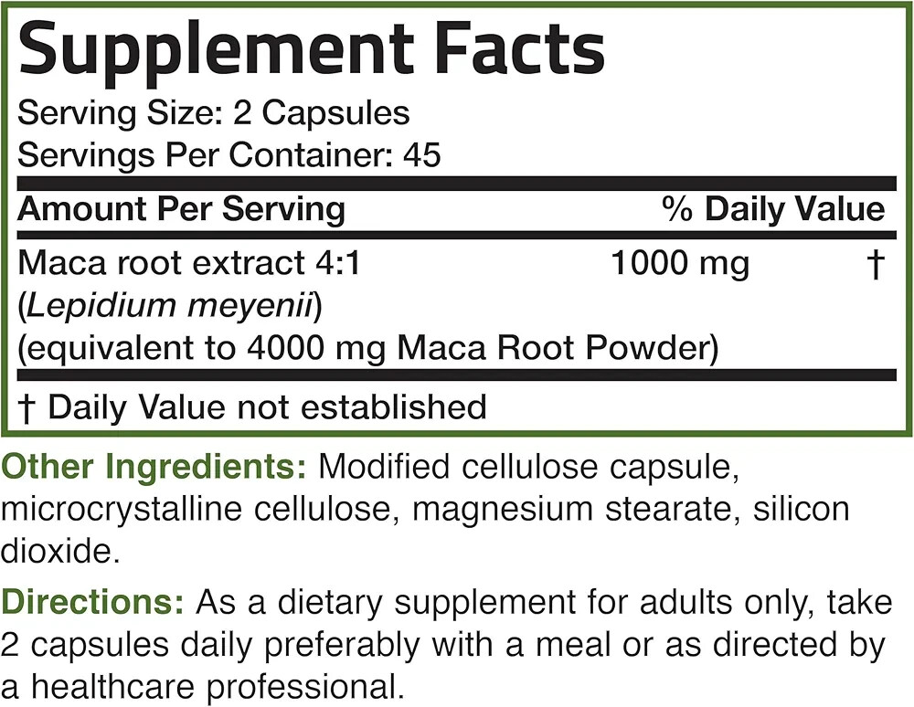 Maca Root Veg Capsules, Peruvian Maca for Men & Women 90 Caps