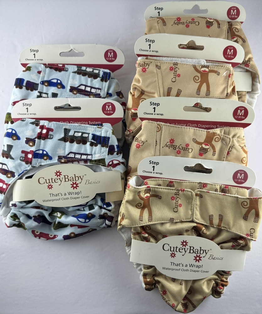 Lot Of 6 CuteyBaby Waterproof Cloth Diper Cover Medium 12-30 Lbs