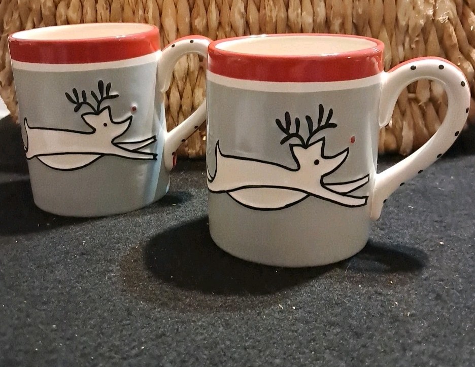 Southern Living At Home Rudy Reindeer 16 Oz Christmas Mug Set of 2