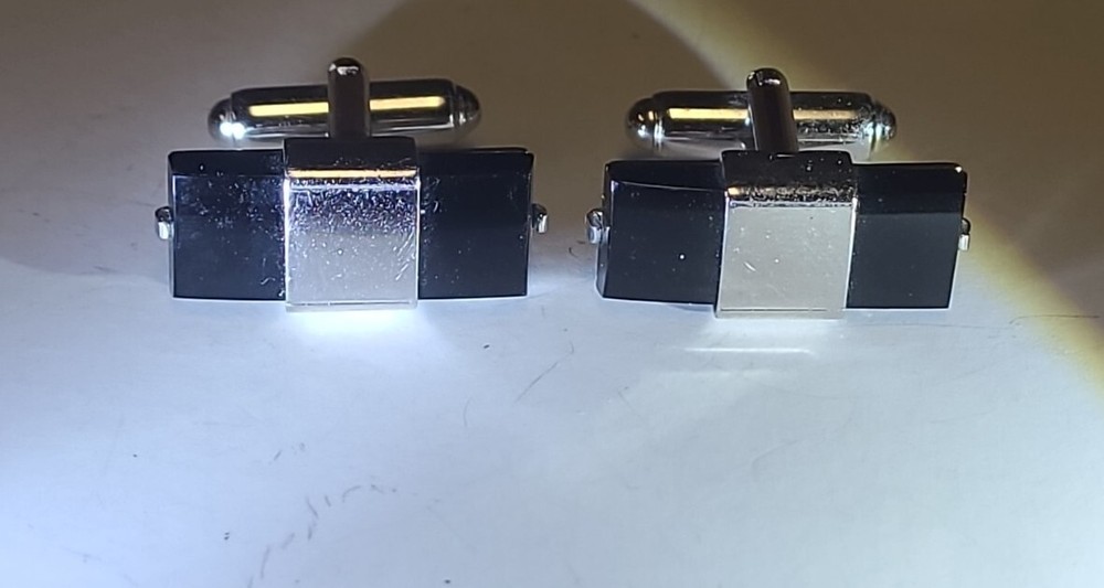 Vintage Anson Black Onyx Cufflinks marked Rectangle 3/4