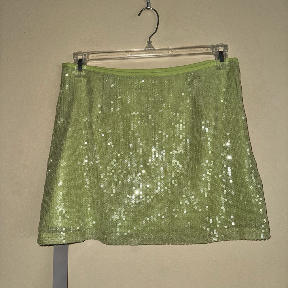 MISSGUIDED Rave Luxe High Waisted Green Sequin Mini Skirt Size L NWT!