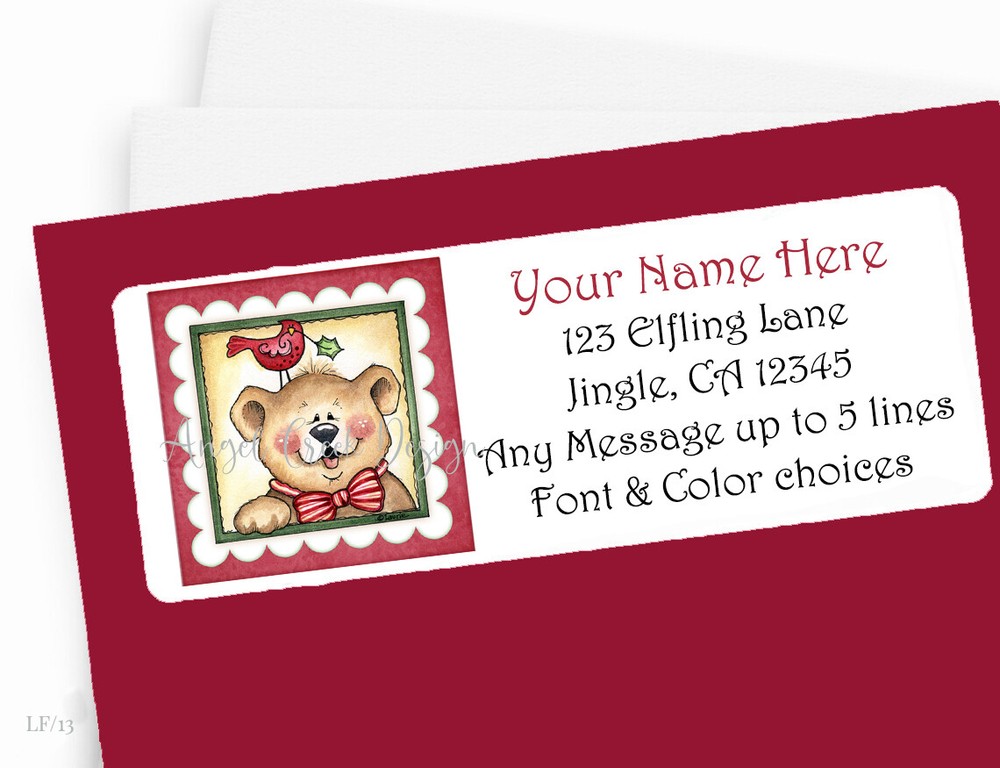 Whimsical Bear w/Christmas Cardinal Custom Personalized Return Address Labels