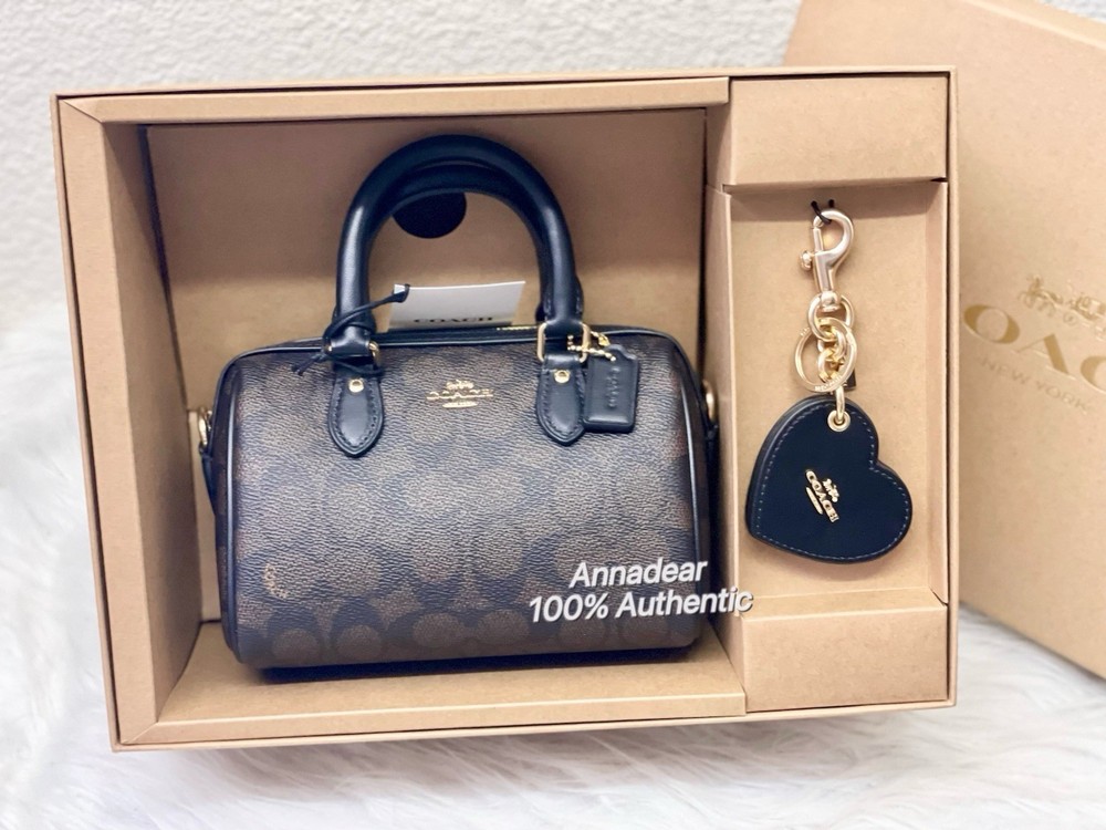 Coach Boxed Mini Rowan Crossbody Bag And Mirror Bag Charm Set Sig Canvas CCL59