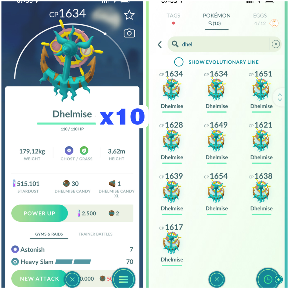 Pokémon Go | Dhelmise x10 |  P T C 50k stardust