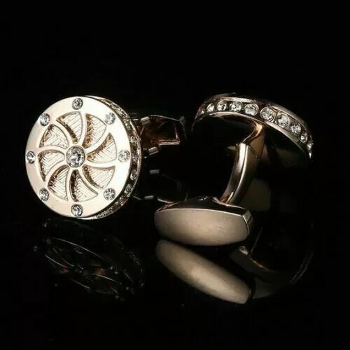 2Ct Round Lab Created Diamond Men's Fancy Cufflinks 14K Yellow Gold Plated