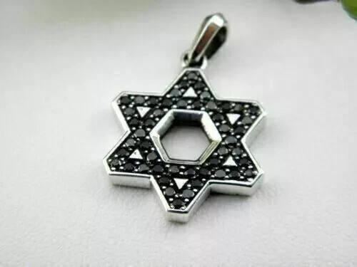2.2Ct Black Moissanite Star Of David Pendant 14K White Gold Plated Free Chain