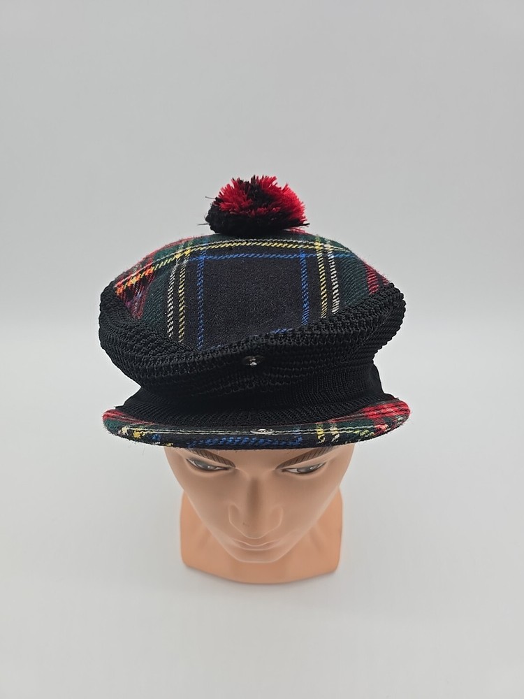 Vintage Dunn & Co Red And Green Hat W/Pom The Alderney Super Black Stewart#18625