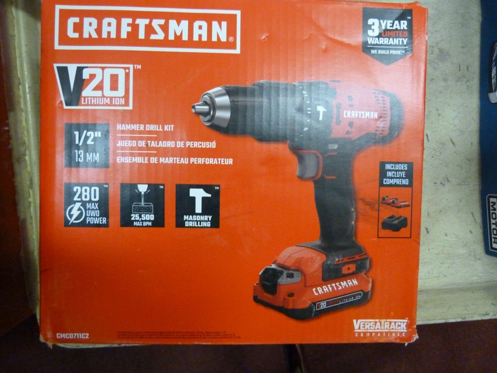 Craftsman CMCD711C2 20V Cordless Compact Hammer Drill  (2 Batteries) OPEN BOX
