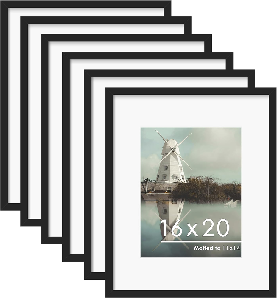 16X20 Picture Frame Set of 6, Display Pictures 11 X 14 with Mat or 16 X 20 witho