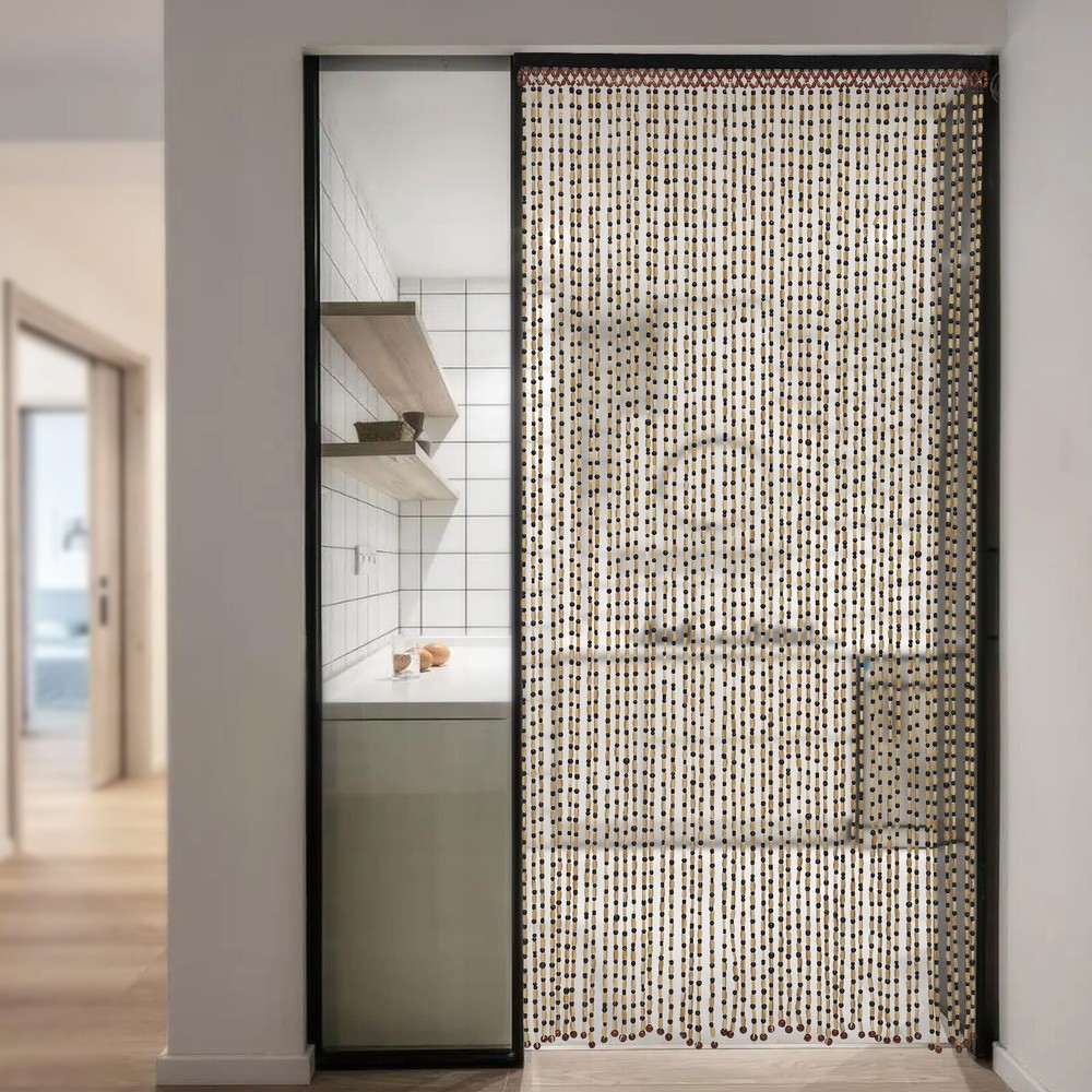 74.8 Inch Boho Natural Wood and Bamboo Beaded Curtain for Doorway Room Divider