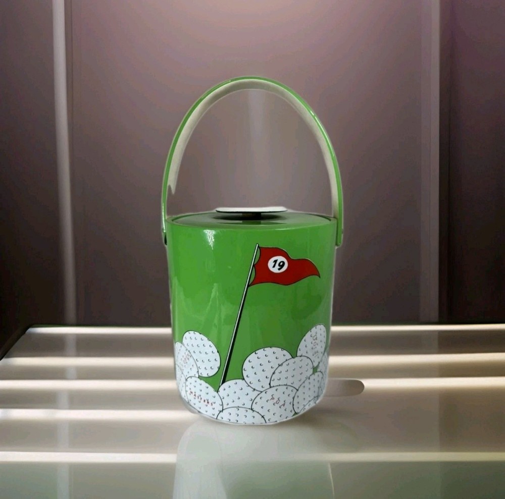 Vintage 19th Hole Golf Ice Bucket Green Rare Golf Barware Masters PGA US Open