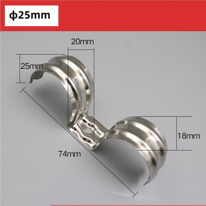 10Pcs 25mm Stainless Steel Double Line Pipe Clamps with One Hole Rigid Strap