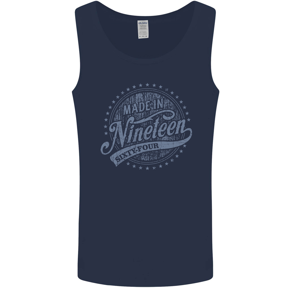 Distressed 61st Birthday Made In 1964 Mens Vest Tank Top Navy Blue