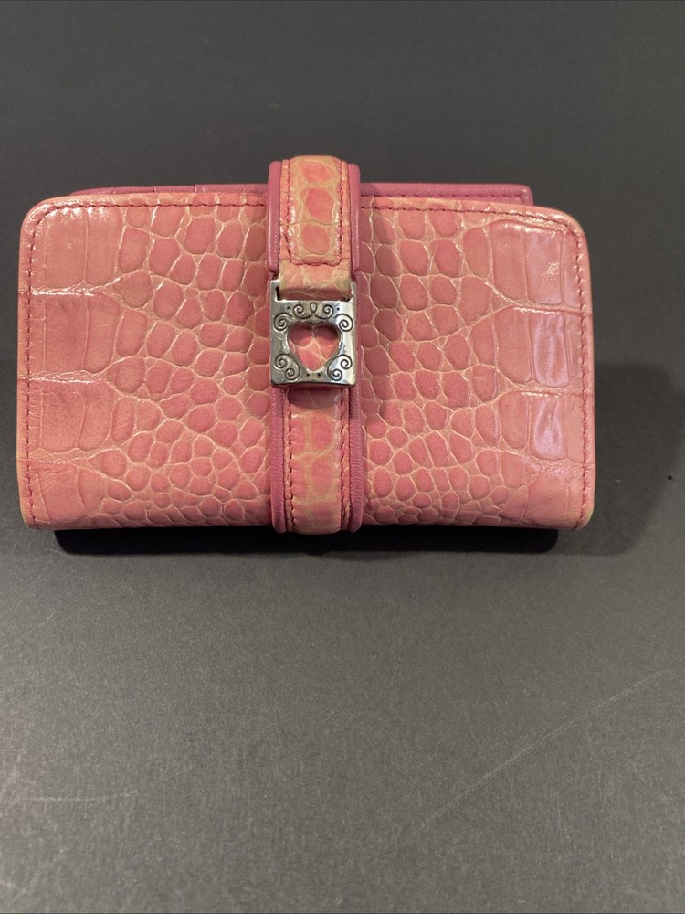 Brighton Women's Leather Wallet Pink Crocodile Embossed, Silver Hardware