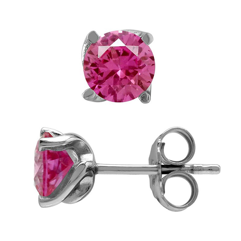 6MM Pink Tourmaline Sterling Silver Stud Earrings for Women and Teens