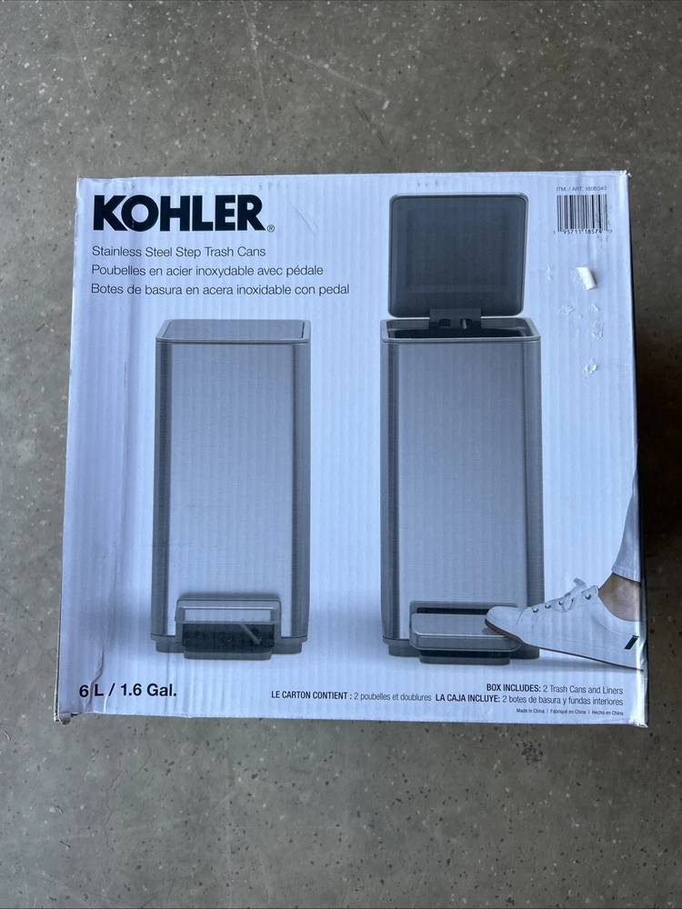 KOHLER Stainless Steel Step Trash bin Cans 6L 1.6 L 2 pk finger print resistant