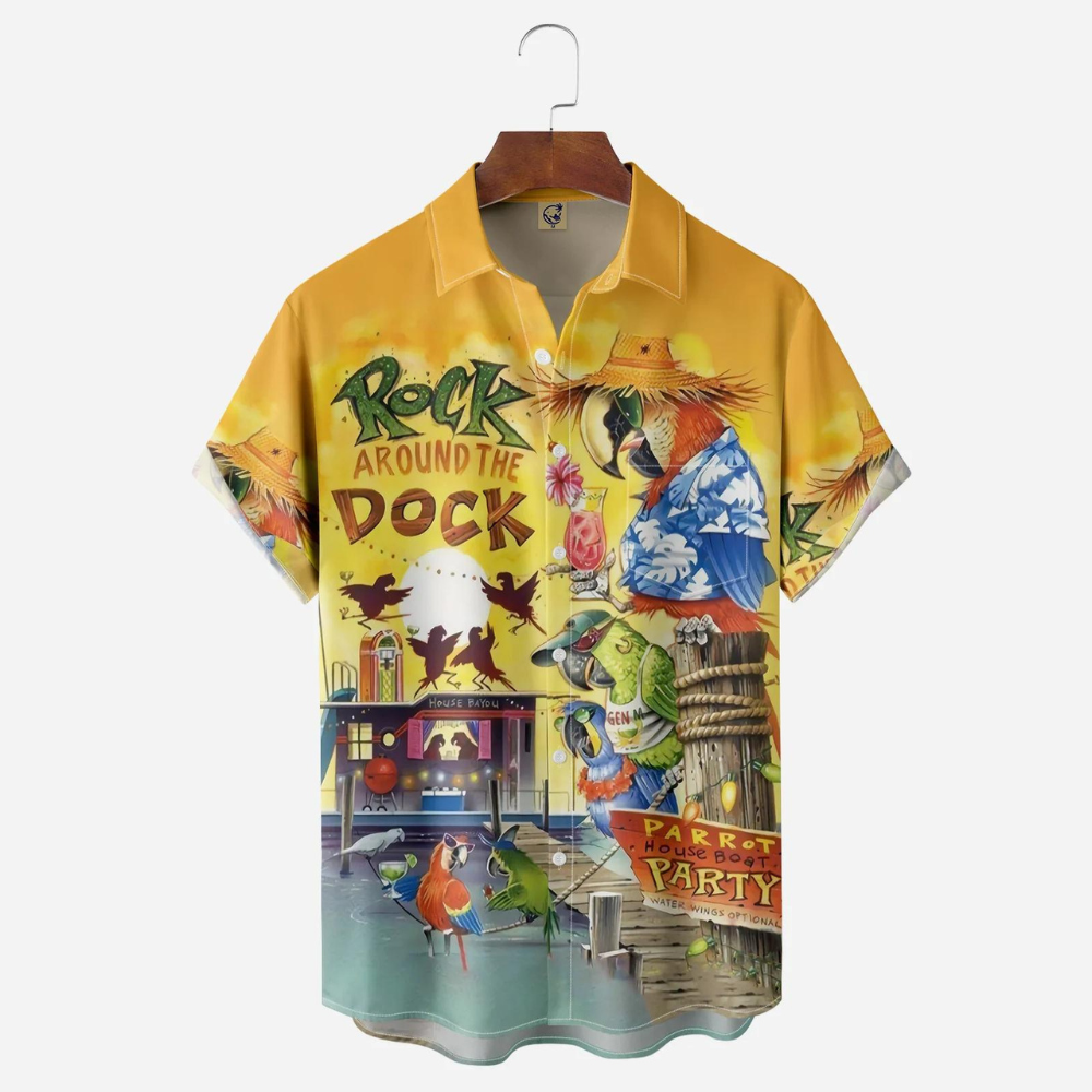 Rock Around The Dock Hawaiian Shirt For Men US Size Summer Style NEW