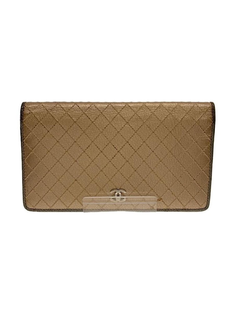 CHANEL Diamond Quilted CC Beige Leather Bifold Long Wallet Pre-Owned