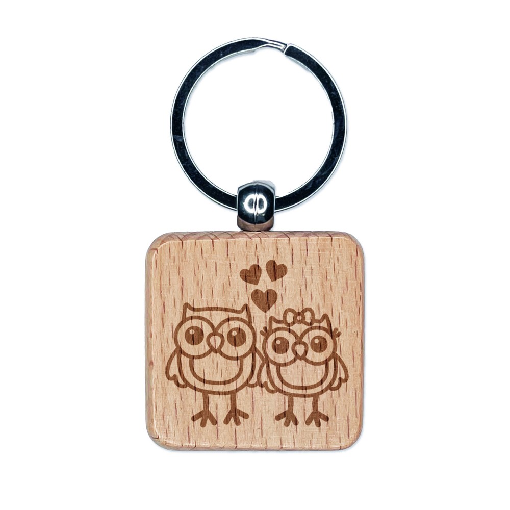 Owls in Love Engraved Wood Keychain for Valentine's or Anniversary
