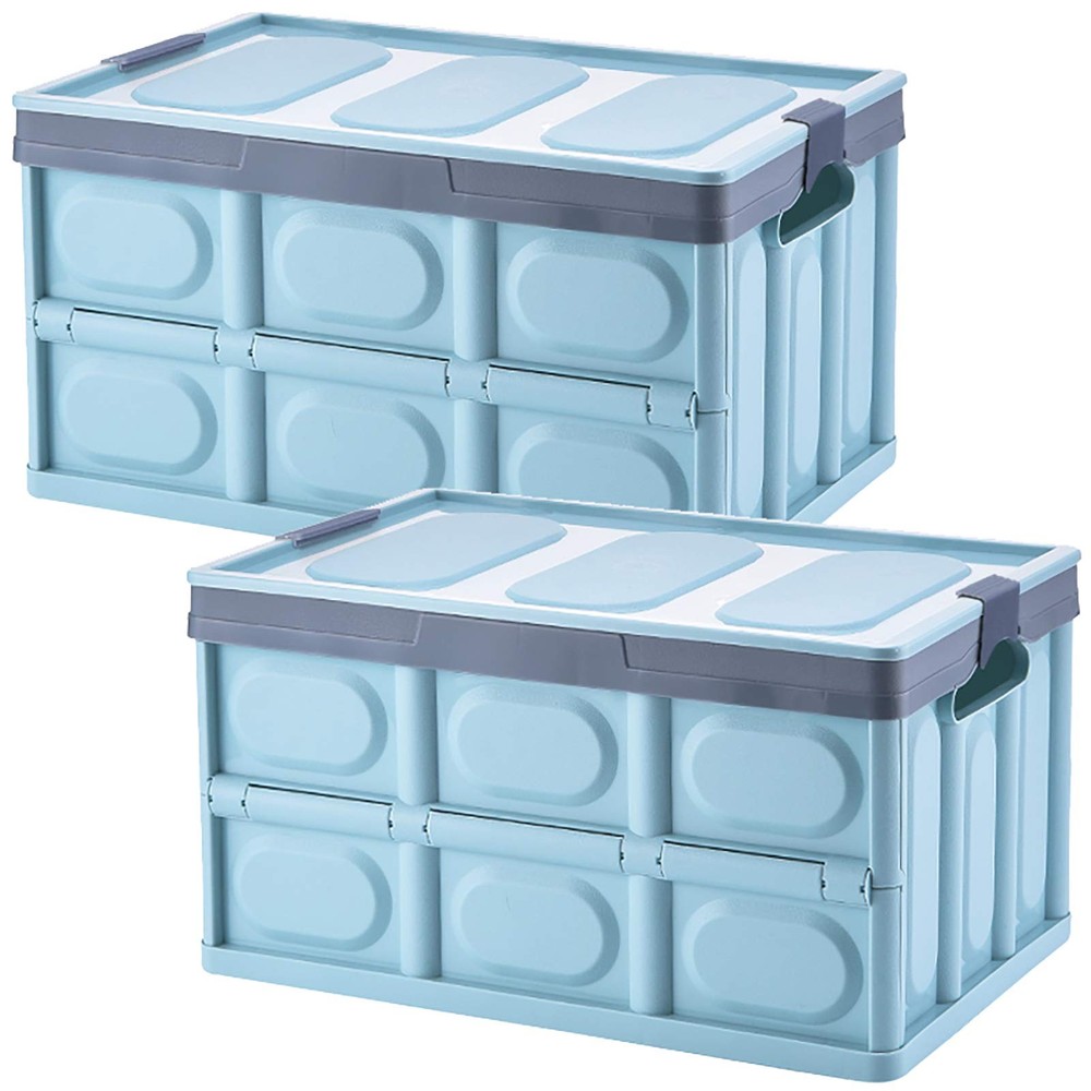 30L Collapsible Storage Bins 2-Pack Lidded Plastic Tote Boxes