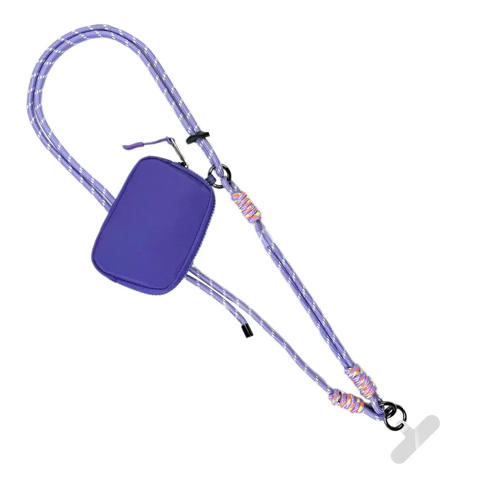 RFID Blocking Purple & Pink Twin Rope Pouch with Clip-On Phone Strap  