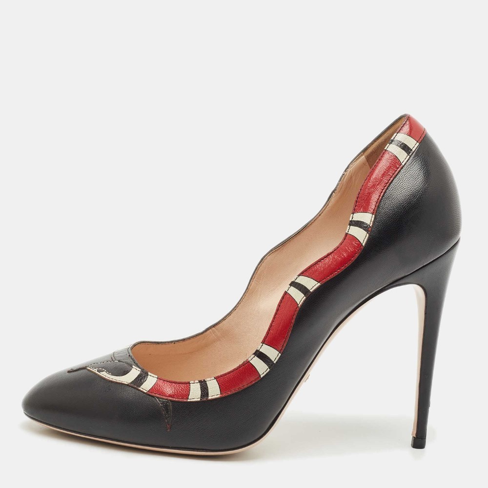 Gucci Black Red Leather Kingsnake Pumps Women Size 40