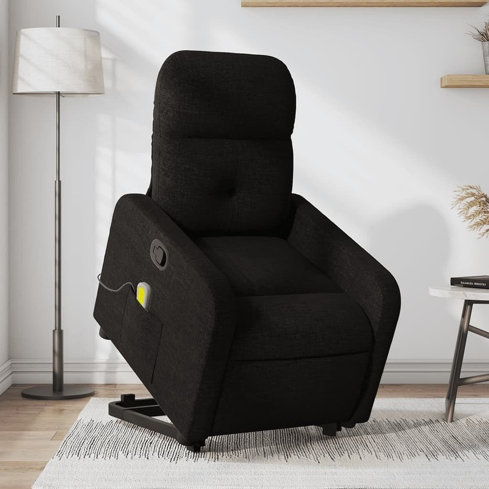 vidaXL Black Fabric Stand-Up Massage Recliner Chair with Adjustable Features  
