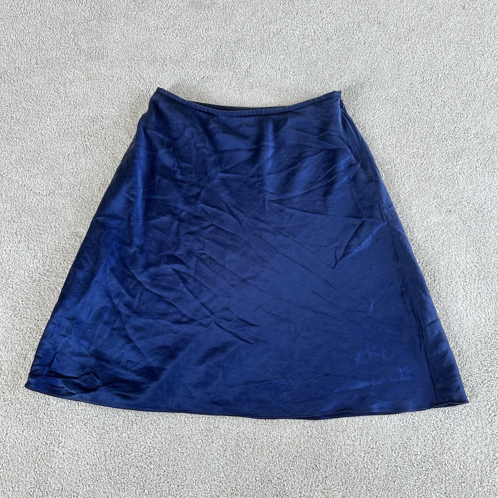Ralph Lauren Silk Skirt Womens Size 10 Blue Vintage 90s Y2K A line