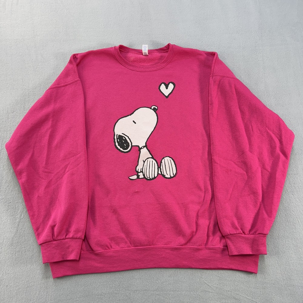 Snoopy Peanuts Cartoon Heart Pink Crewneck Sweatshirt for Men 2XL Jerzees Pullover
