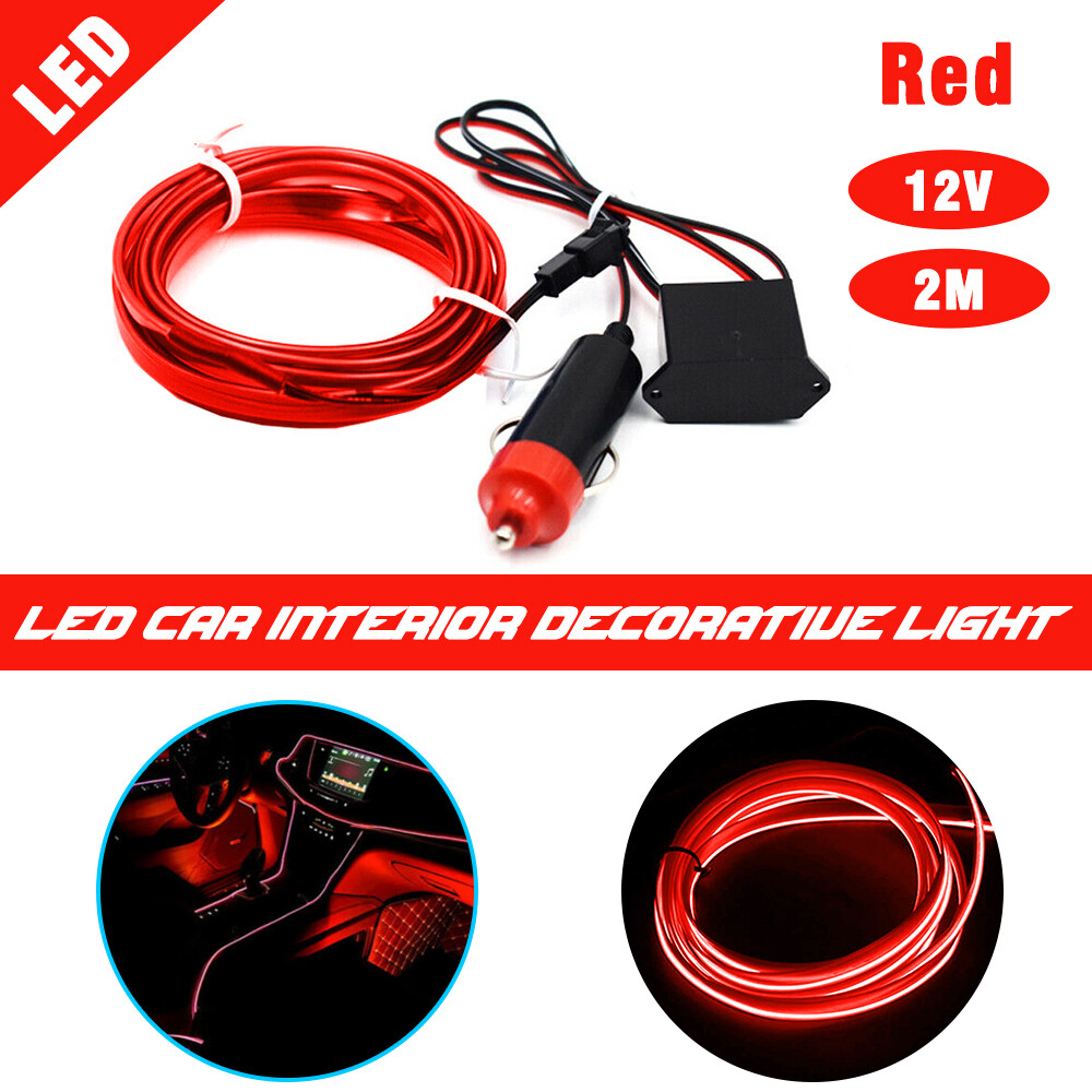 2M LED Car Interior Decorative Atmosphere Wire Strip Light Lamp Red Trim Fashion