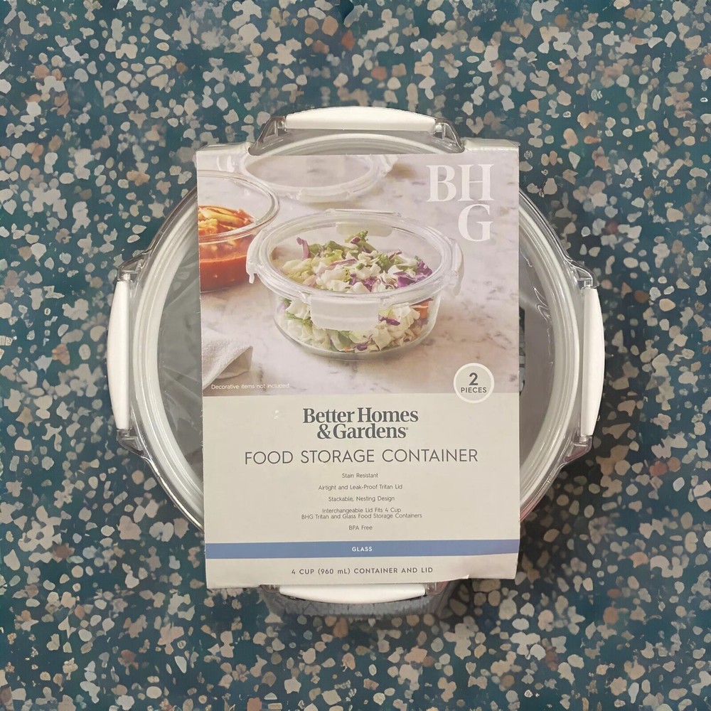 Round Glass Food Storage 4cup Container w/Tritan Lid | BH&G *Never Been Used*