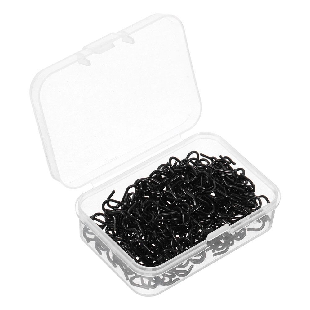 200 Heavy Duty Black Metal Hook Wire Ornament Hangers - 200 Pcs Compact Set