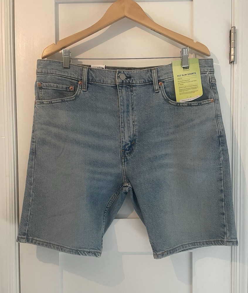 Levis 412 Slim Jean Stretch Shorts Light Wash Blue MSRP $49.50 Men’s Sz: 38 NWT!