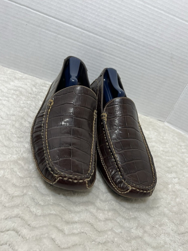 Cole Haan Mens Brown Crocodile Loafers Size 8.5M C03251 Brazil Driving Shoes