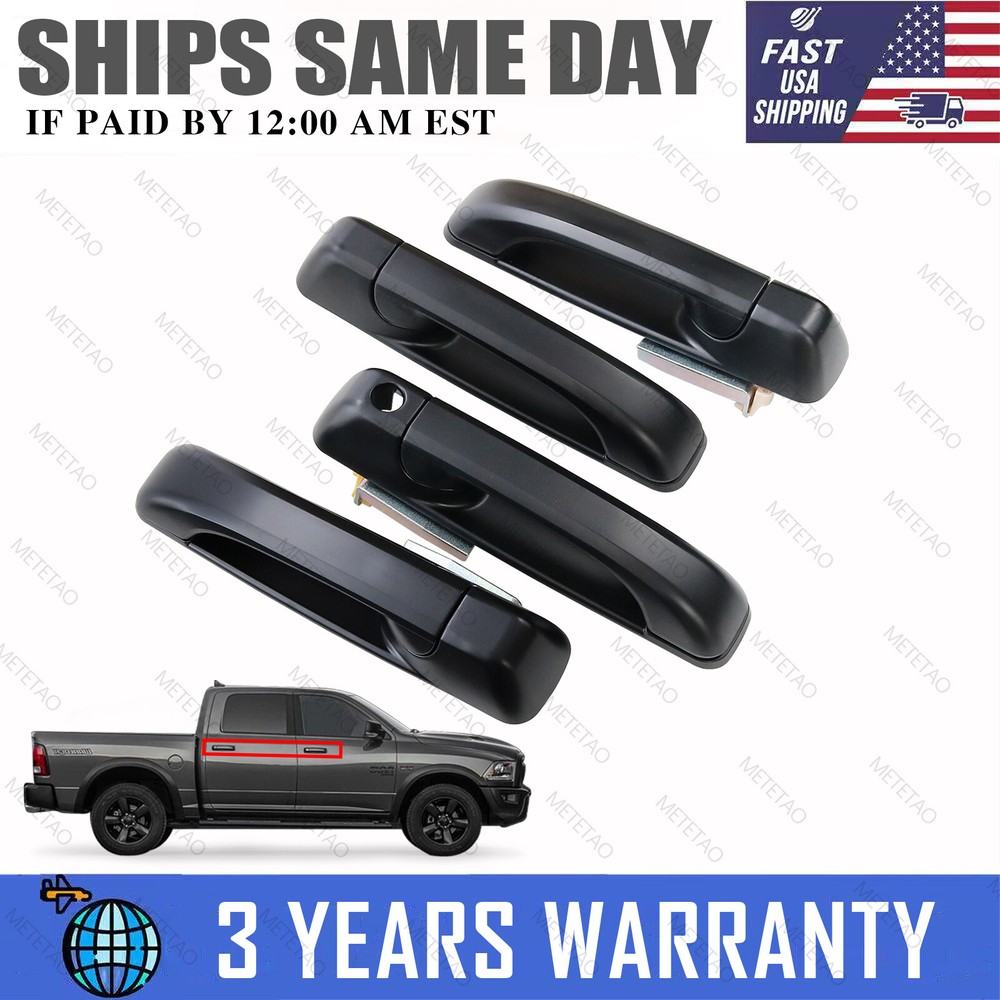 Exterior Outside Door Handle Texture Black Front Rear Kit Set of 4 for Ram Truck