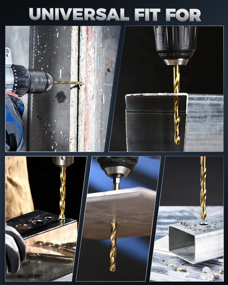 Titanium Twist Drill Bit Set - 16 Pcs Hex Shank High Speed Steel for Wood Pla...