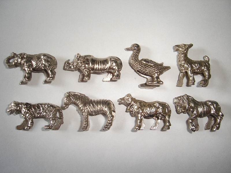 METAL FIGURINES SET - WILD & DOMESTIC ANIMALS CHROME VINTAGE - KINDER SURPRISE