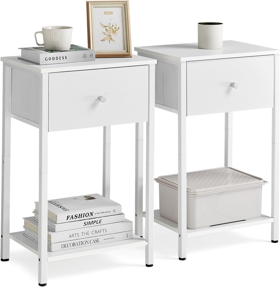 VASAGLE Nightstands, Set of 2 Side Tables 2 Pack with Single Drawer, White