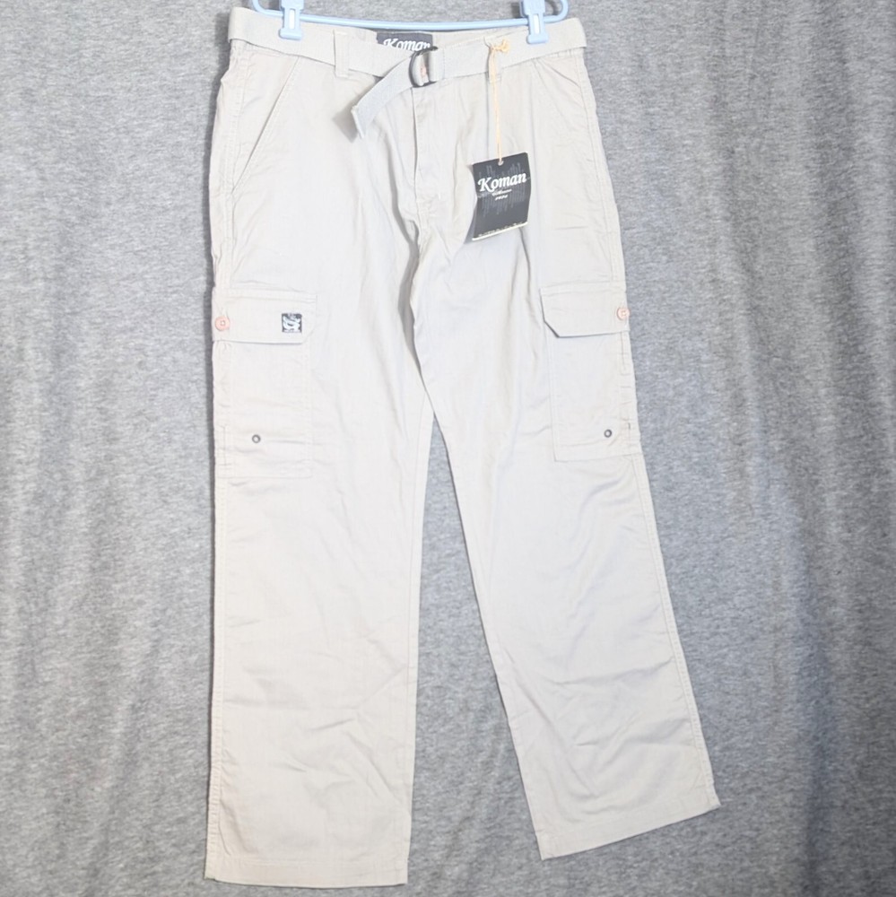 Vintage Koman Cargo Pants Mens 36x32 Relaxed Straight Gray Belted Y2K Skater