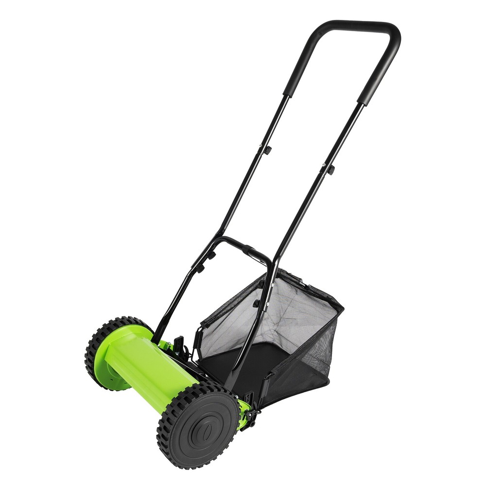 Wheeled 5 Blade Lawn Mower Manual Reel Push Walk Behind Dual Adjustable Height